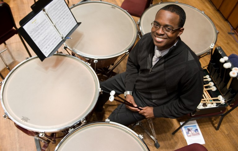 The National Symphony Orchestra's timpanist Jauvon Gilliam.