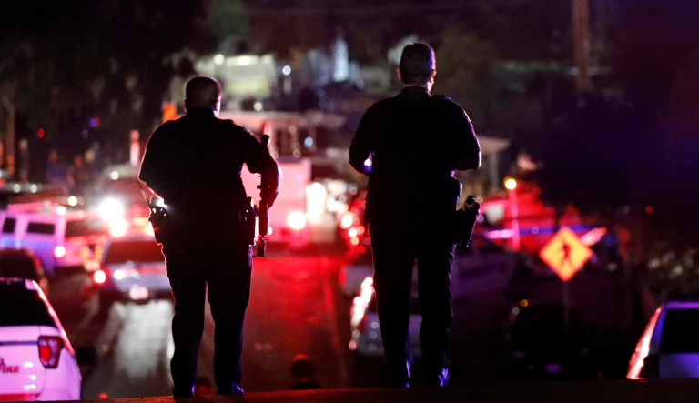 People leave the Gilroy Garlic Festival following a deadly shooting in Gilroy, Calif., on Sunday, July 28, 2019.