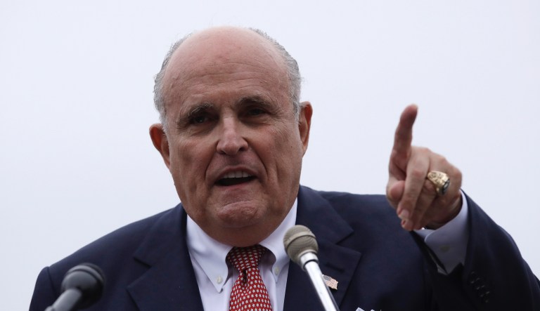 Rudy Giuliani, an attorney for President Trump, during campaign event for Eddie Edwards, who is running for the U.S. Congress in New Hampshire, in Portsmouth, N.H., Wednesday, Aug. 1, 2018.