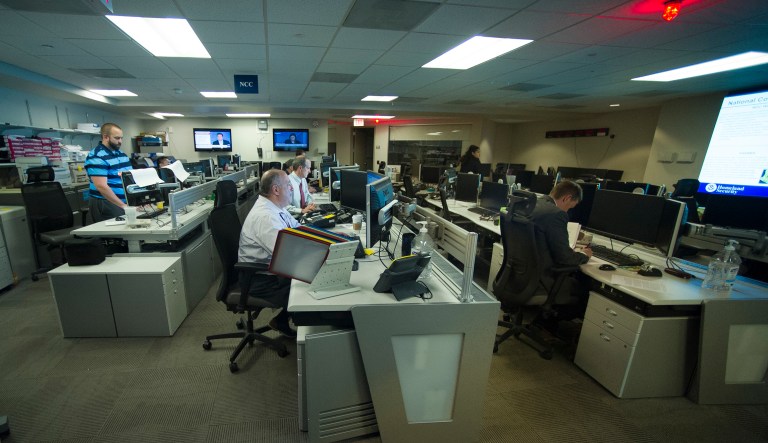 The Department of Homeland Security's National Cybersecurity and Communications Integration Center (NCCIC) in Arlington, Va., Wednesday, Aug. 22, 2018. The center serves as the hub for the federal government's cyber situational awareness, incident response, and management center for any malicious cyber activity.
