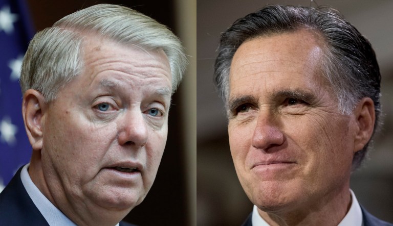 Pictured are Lindsey Graham, left, and Mitt Romney, right.