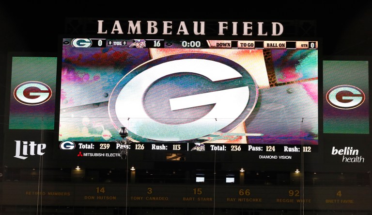 The scoreboard at Lambeau Field is seen after an NFL football game between the Green Bay Packers and the Minnesota Vikings Saturday, Dec. 23, 2017, in Green Bay, Wis. The Vikings won 16-0.