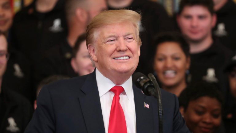 President Donald Trump speaks at a Wounded Warrior Project Soldier Ride event in the East Room of the White House, Thursday, April 18, 2019, in Washington. 