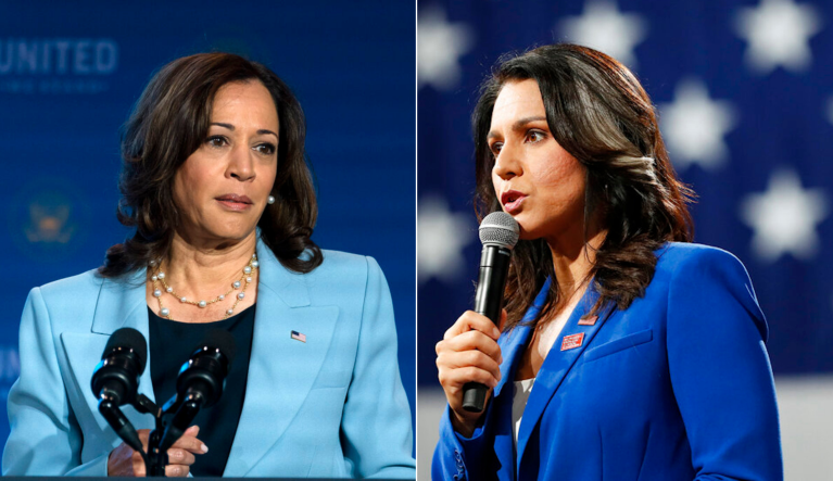 From left to right: Vice President Kamala Harris and former Rep. Tulsi Gabbard (D-HI).