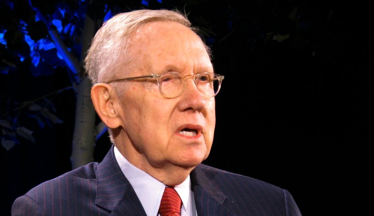 In this April 3, 2018, file photo, former Senate Majority Leader Harry Reid speaks during a lecture series at the University of Nevada, Reno.