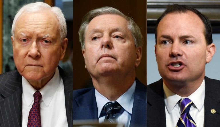 Sens. Orrin Hatch (left), R-Utah, Lindsey Graham (center), R-S.C., and Mike Lee (right), R-Utah, are shown.