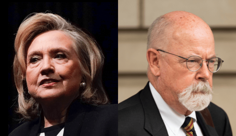 Hillary Clinton (left) and John Durham (right) are seen.