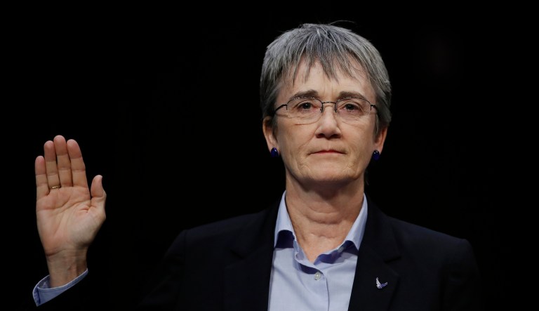 Air Force Secretary Heather Wilson is sworn in to testify during a Senate Judiciary Committee hearing on Capitol Hill in Washington, Wednesday, Dec. 6, 2017.