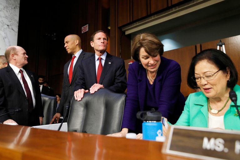 Sen. Mazie Hirono, D-Hawaii, questions Supreme Court nominee Amy Coney Barrett during the second day of her confirmation hearing before the Senate Judiciary Committee, Tuesday, Oct. 13, 2020, on Capitol Hill in Washington.