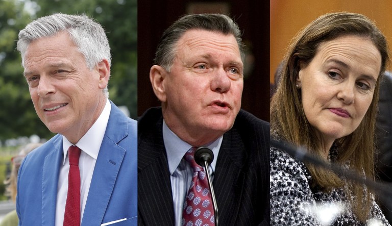 Pictured from left to right are Jon Huntsman, John Keane, and Michele Flournoy.