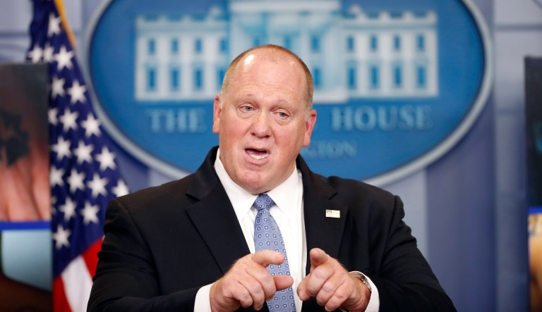 Thomas D. Homan, acting Director for U.S. Immigration and Customs Enforcement, speaks during a press briefing at the White House, Thursday, July 27, 2017, in Washington.