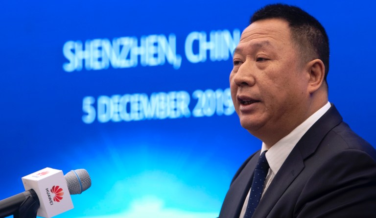 Song Liuping, Chief Legal Officer of Huawei, speaks during a press conference at Huaweiâs campus in Shenzhen in southern Chinaâs Guandong Province, Thursday, Dec. 5, 2019. Chinese tech giant Huawei is asking a U.S. federal court to throw out a rule that bars rural phone carriers from using government money to purchase its equipment on security grounds.