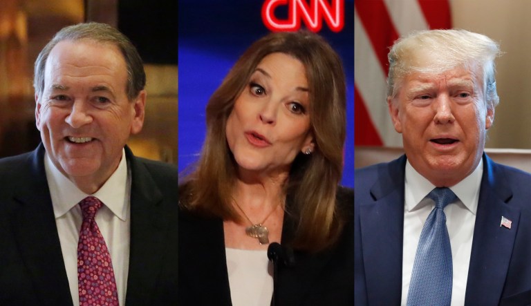Mike Huckabee, Marianne Williamson, Donald Trump.