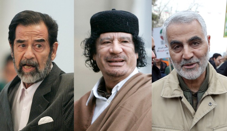 Saddam Hussein, Moammar Gadhafi, Qassem Soleimani