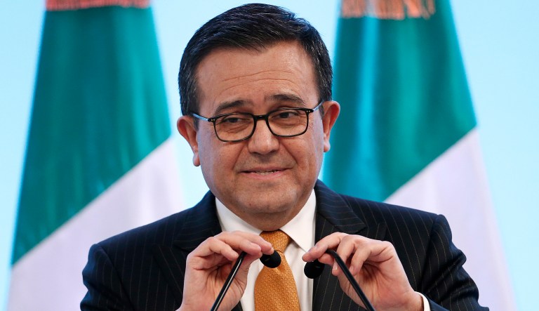 Mexico's Secretary of Economy Ildefonso Guajardo Villarreal speaks during a press conference regarding the seventh round of NAFTA renegotiations in Mexico City, Monday, March 5, 2018.