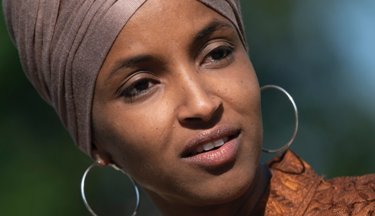 Rep. Ilhan Omar, D-Minn., the first Somali-American elected to Congress who is a frequent target of President Donald Trump, speaks as she introduces the Zero Waste Act that creates a federal grant program to help local governments invest in waste reduction initiatives, at the Capitol in Washington, Thursday, July 25, 2019.