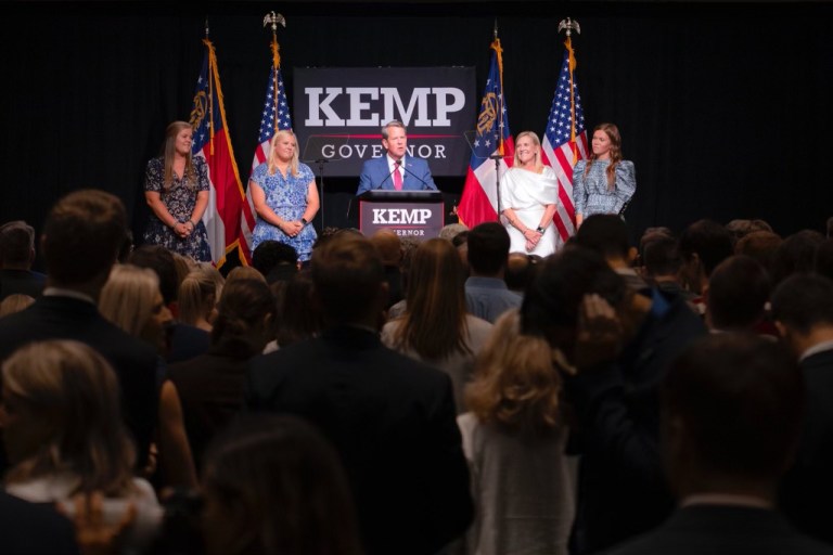 Georgia governor Brian Kemp gives remarks after beating David Perdue in Georgiaâs Republican primary. 
