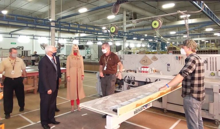 Vice President Pence and Ivanka Trump tour the Midwest Manufacturing Countertops plant in Eau Claire, Wisconsin.