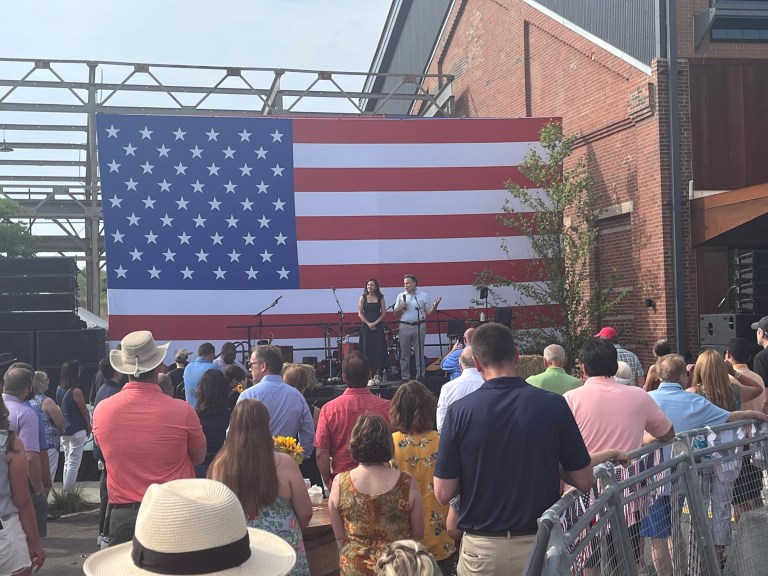 David McCormick and his wife, Dina, at one of their several stops across the state. They visited Bloomsburg, Clark Summit, Pittsburgh and Delaware County.