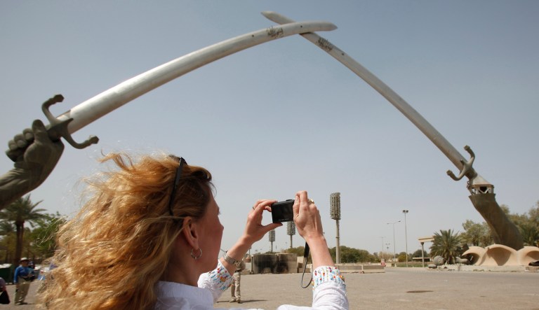 Crossed swords monument in the Green Zone in Baghdad, Iraq, Saturday, March 21, 2009.