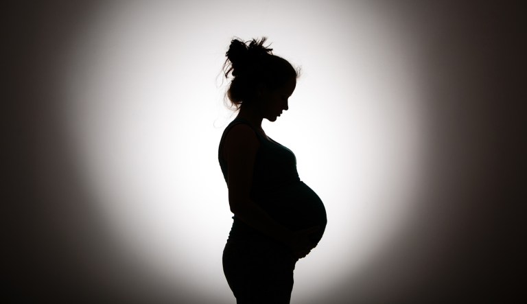 Silhouette of pregnant woman. 
