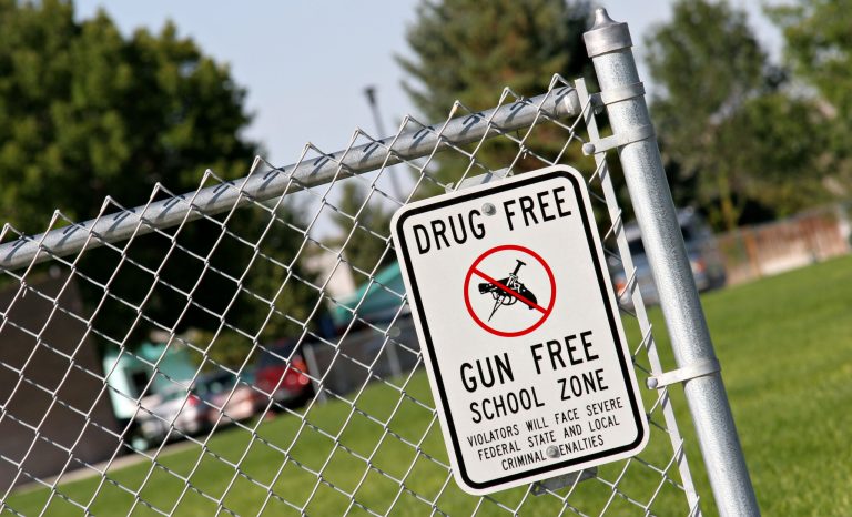 drug and gun free school zone sign.