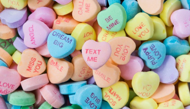 Valentine's Day heart candies.