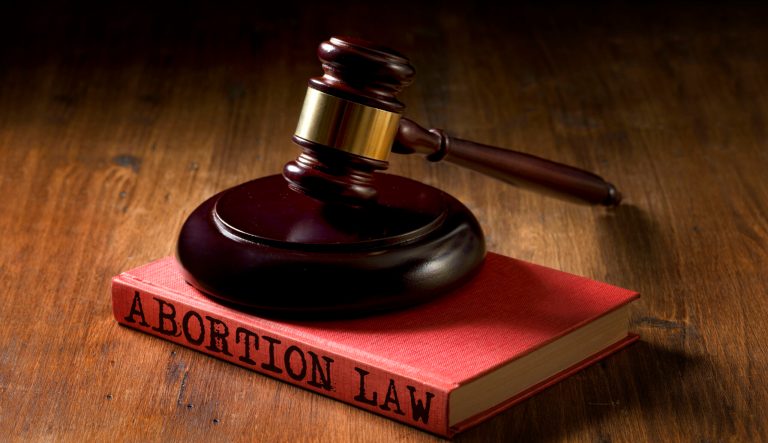 Law concept: abortion law in court.
