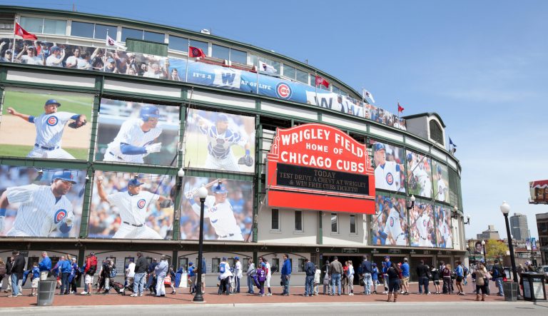 Chicago on May 1, 2011: People waiting in line in front of Wrigley Field Stadium, "Home of Chicago Cubs." 