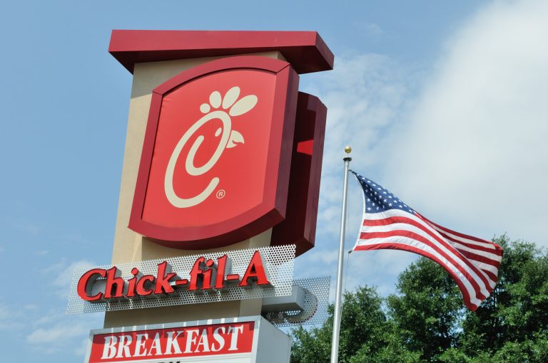 Little Rock, AR, USA - June 5, 2012: Chick-fil-A is a quick service restaurant specializing in chicken entrÃ©es.  It is headquartered in College Park, Georgia, a suburb Atlanta.