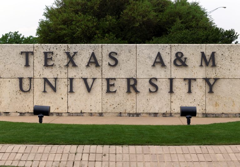 An entrance to Texas A&M University is seen.