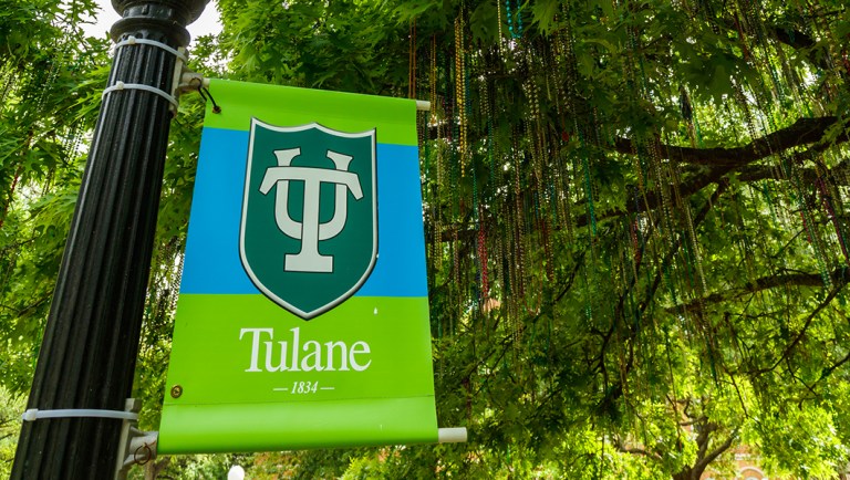 The graduation tradition of hanging Mardi Gras beads on a tree at Tulane University.