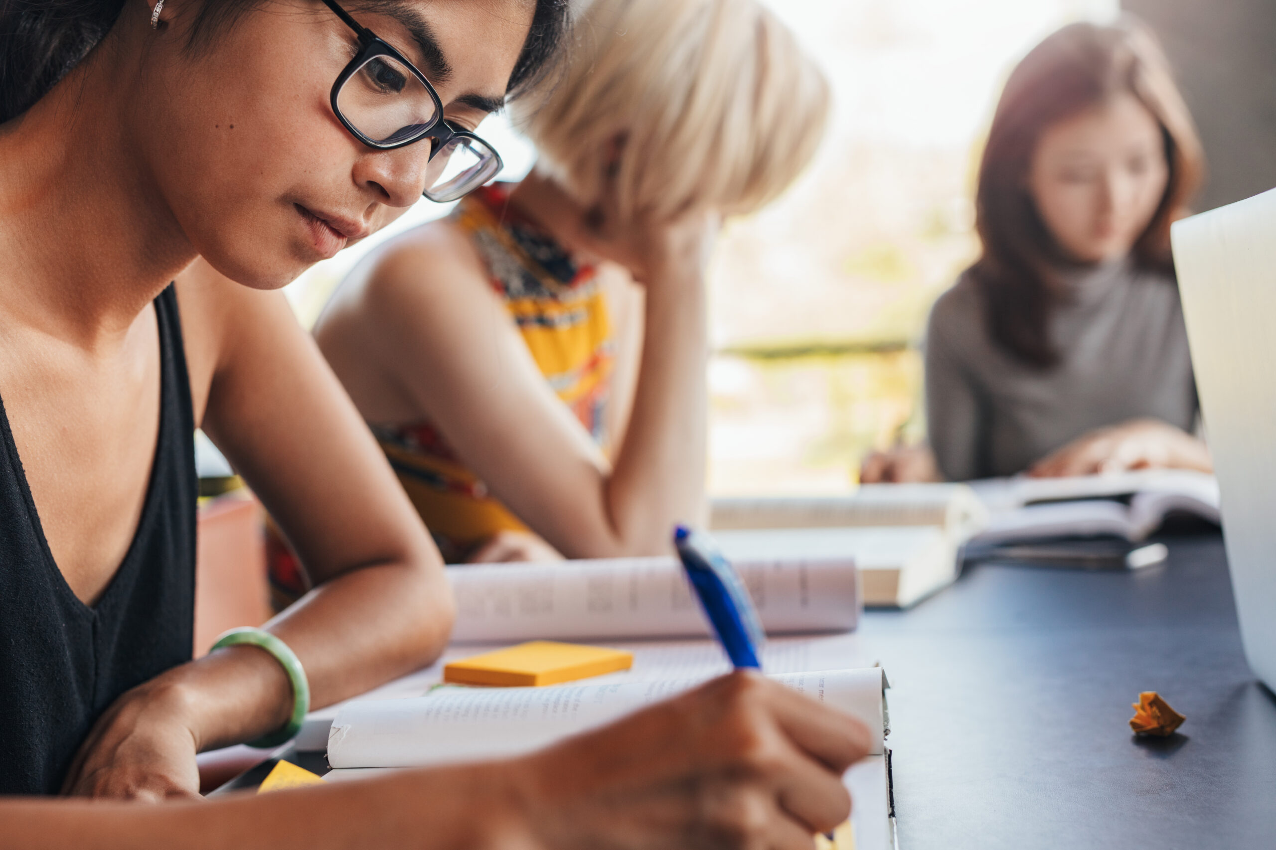 Female college students studying