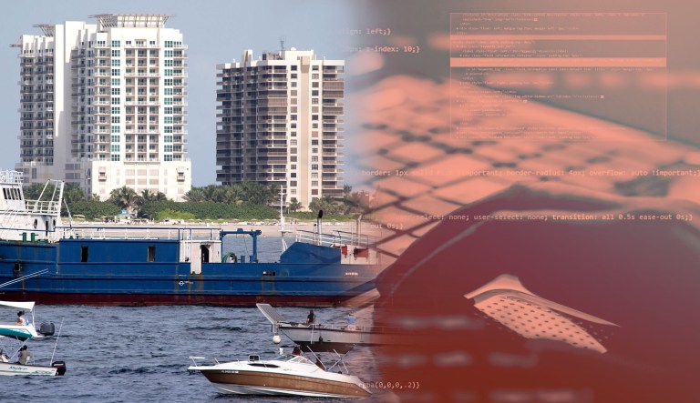 A scene from Riviera Beach, Fla., is pictured next to a stock photo of computer code and a laptop.