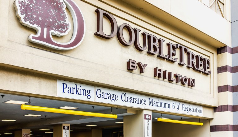 A DoubleTree hotel sign is pictured.