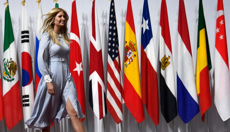 Ivanka Trump and senior adviser Jared Kushner walk to join President Donald Trump and Japanese Prime Minister Shinzo Abe for a photo before a meeting on the sidelines of the G20 summit in Osaka, Japan, Friday, June 28, 2019.