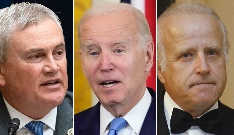 Rep. James Comer (R-KY) (left), President Joe Biden, and James Biden, the president's brother (right).
