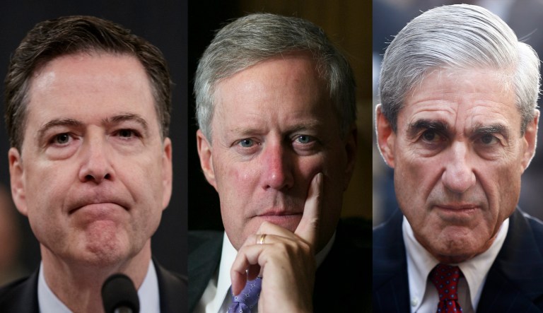 James Comey, Mark Meadows, Robert Mueller.