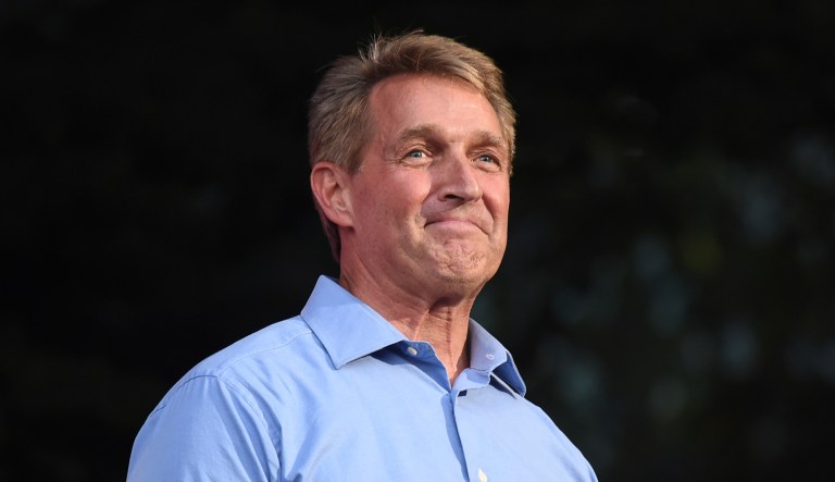 Sen. Jeff Flake, R-Ariz., speaks at the 2018 Global Citizen Festival in Central Park on Saturday, Sept. 29, 2018, in New York.