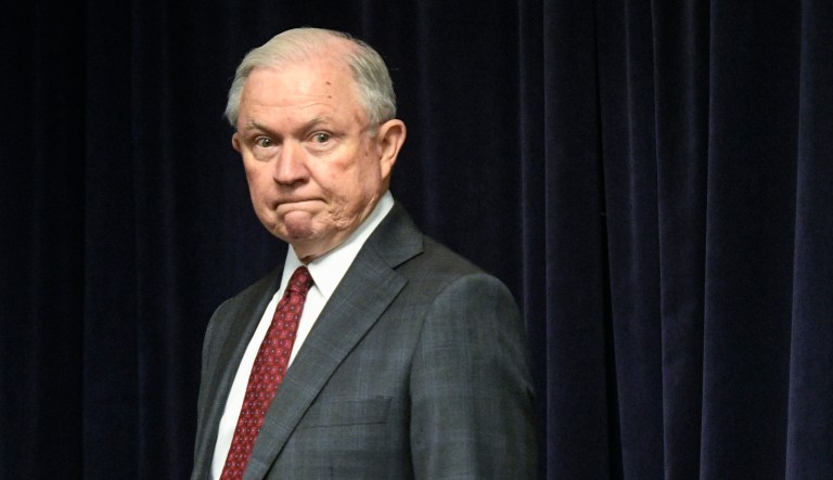 Attorney General Jeff Sessions is pictured before delivering remarks on efforts to combat violent crime in America during an appearance at the United States Attorney's Office for the Middle District of Georgia on Thursday August 9, 2018, in Macon, Ga.