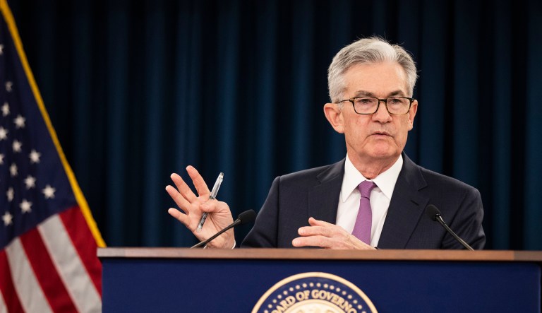 Federal Reserve Chairman Jerome Powell speaks during a news conference following a two-day Federal Open Market Committee meeting in Washington.