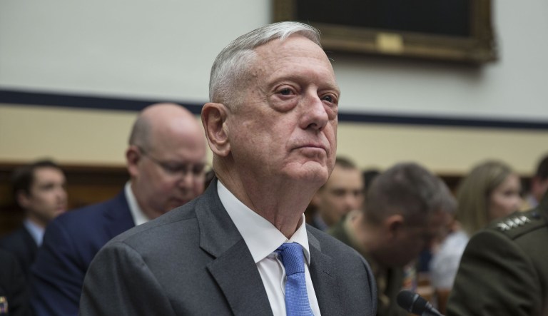 Jim Mattis, U.S. secretary of defense, listens during a House Armed Services Committee hearing in Washington, D.C., U.S., on Thursday, April 12, 2018. Mattis said the U.S. is still looking for "actual evidence" of a chemical weapons attack in Syria.