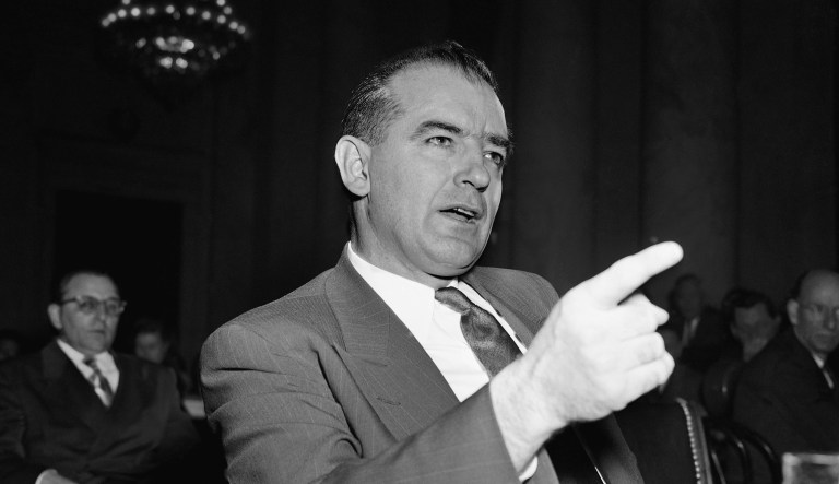 Sen. Joseph McCarthy's (R-Wis.) at a March 9, 1950 session of a hearing on  McCarthy's charges of Communist infiltration in the state department. McCarthy, testifying before a senate foreign relations subcommittee, termed the subcommittee a "Tool" of the State Department.