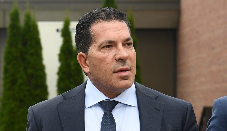 Former President Donald Trump's lawyer Joe Tacopina addresses the media following court proceedings in September 2021, in Schoharie, New York.