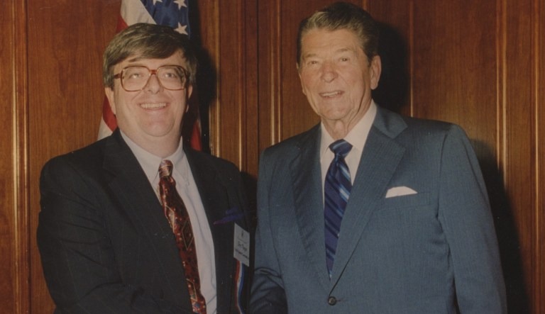 John Alan Morgan and former President Ronald Reagan. 