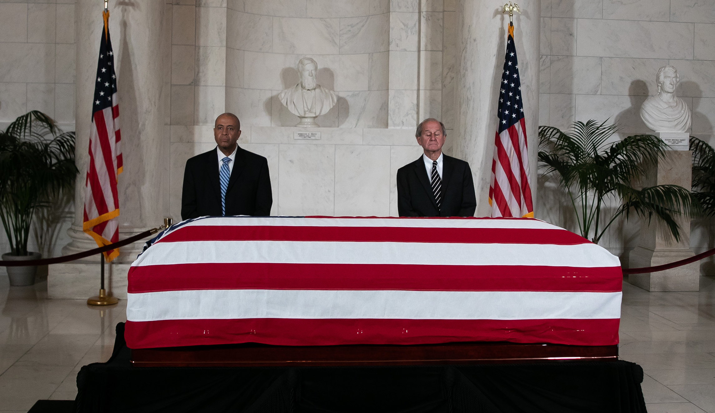 Supreme Court Justice John Paul Stevens laying in repose