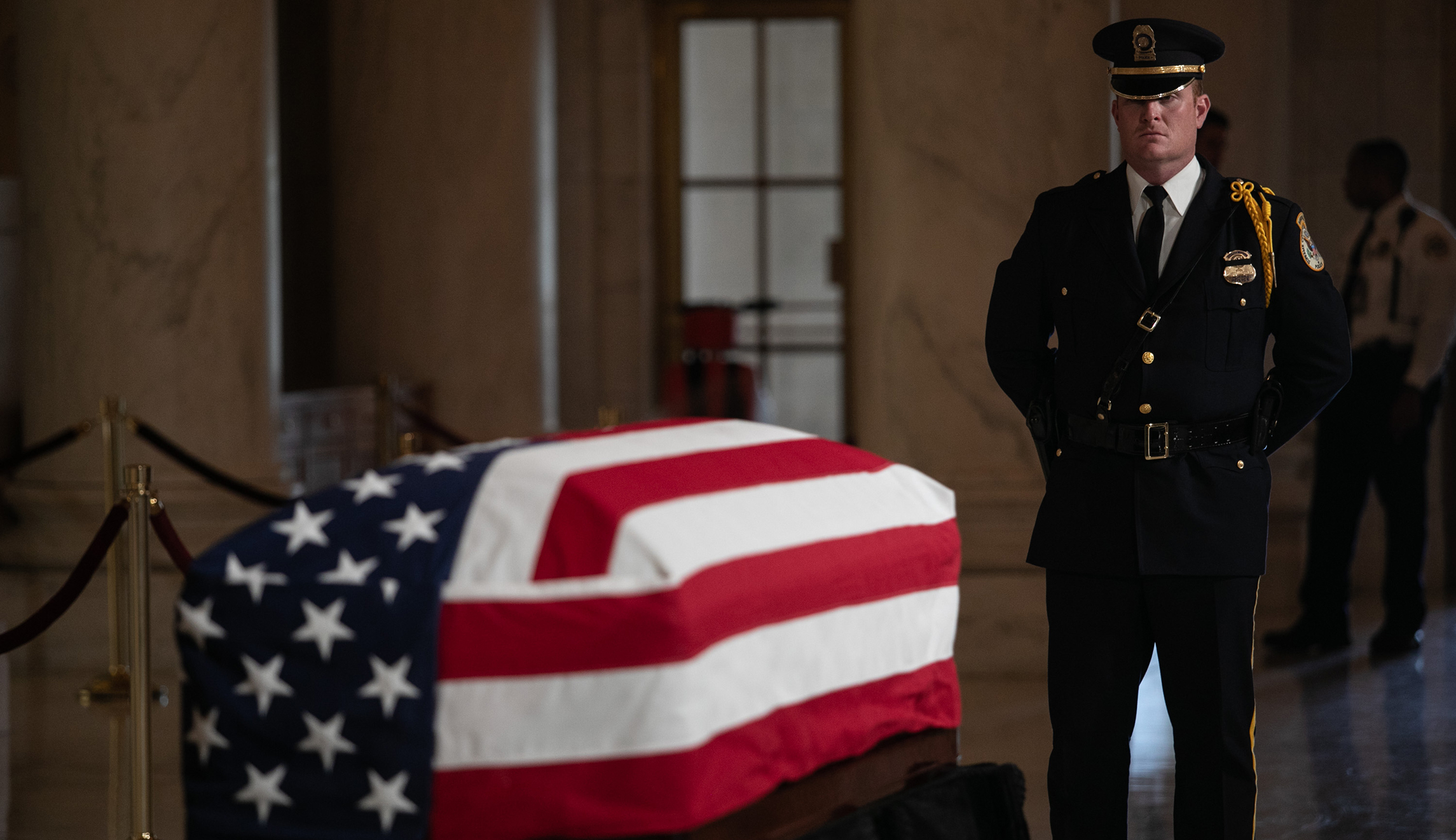 Supreme Court Justice John Paul Stevens laying in repose