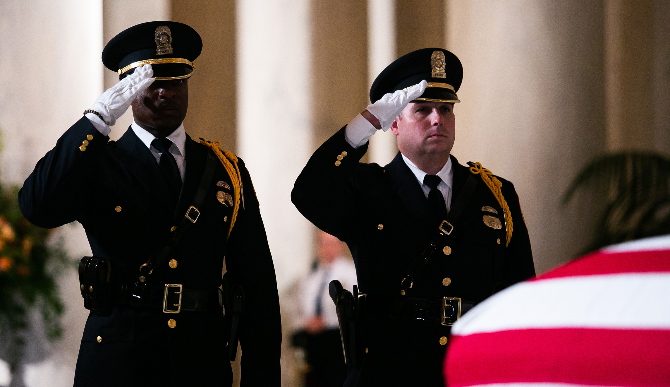 Supreme Court Justice John Paul Stevens laying in repose