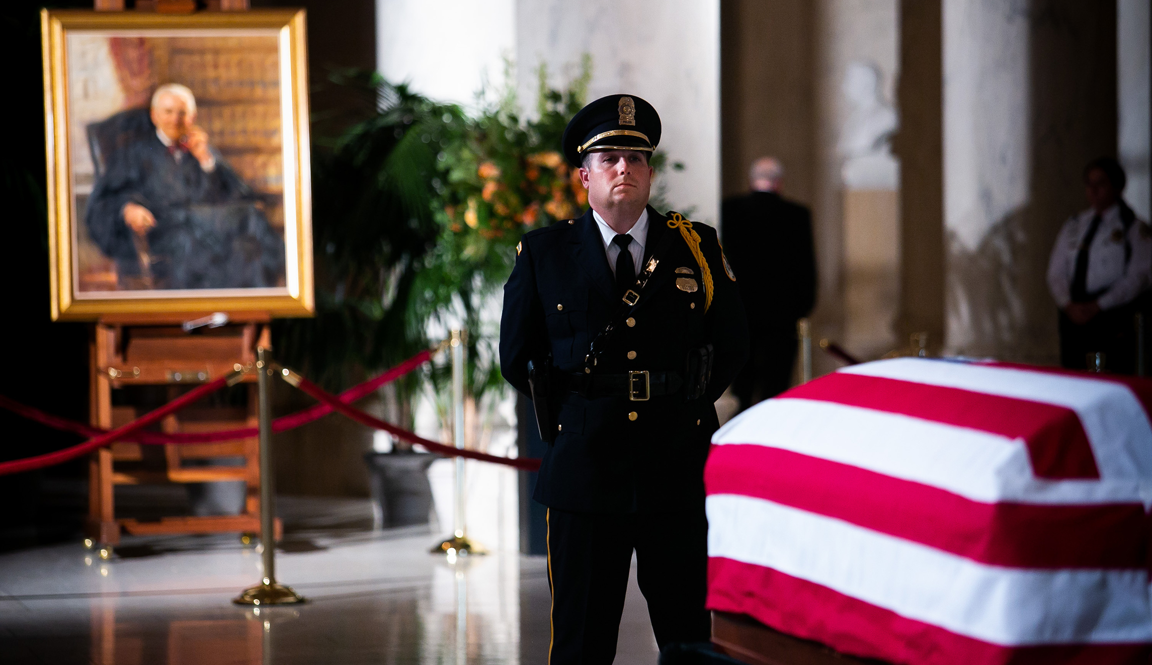 Supreme Court Justice John Paul Stevens laying in repose