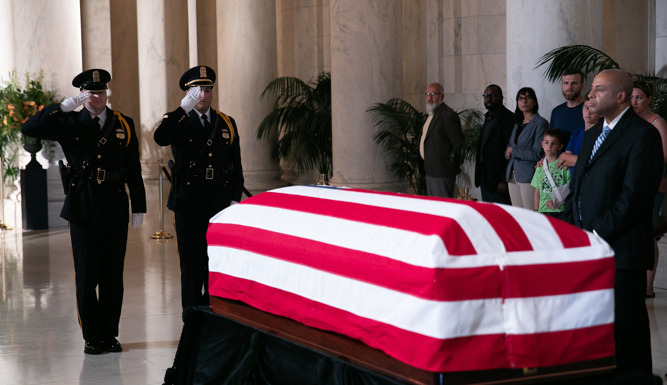 Supreme Court Justice John Paul Stevens laying in repose
